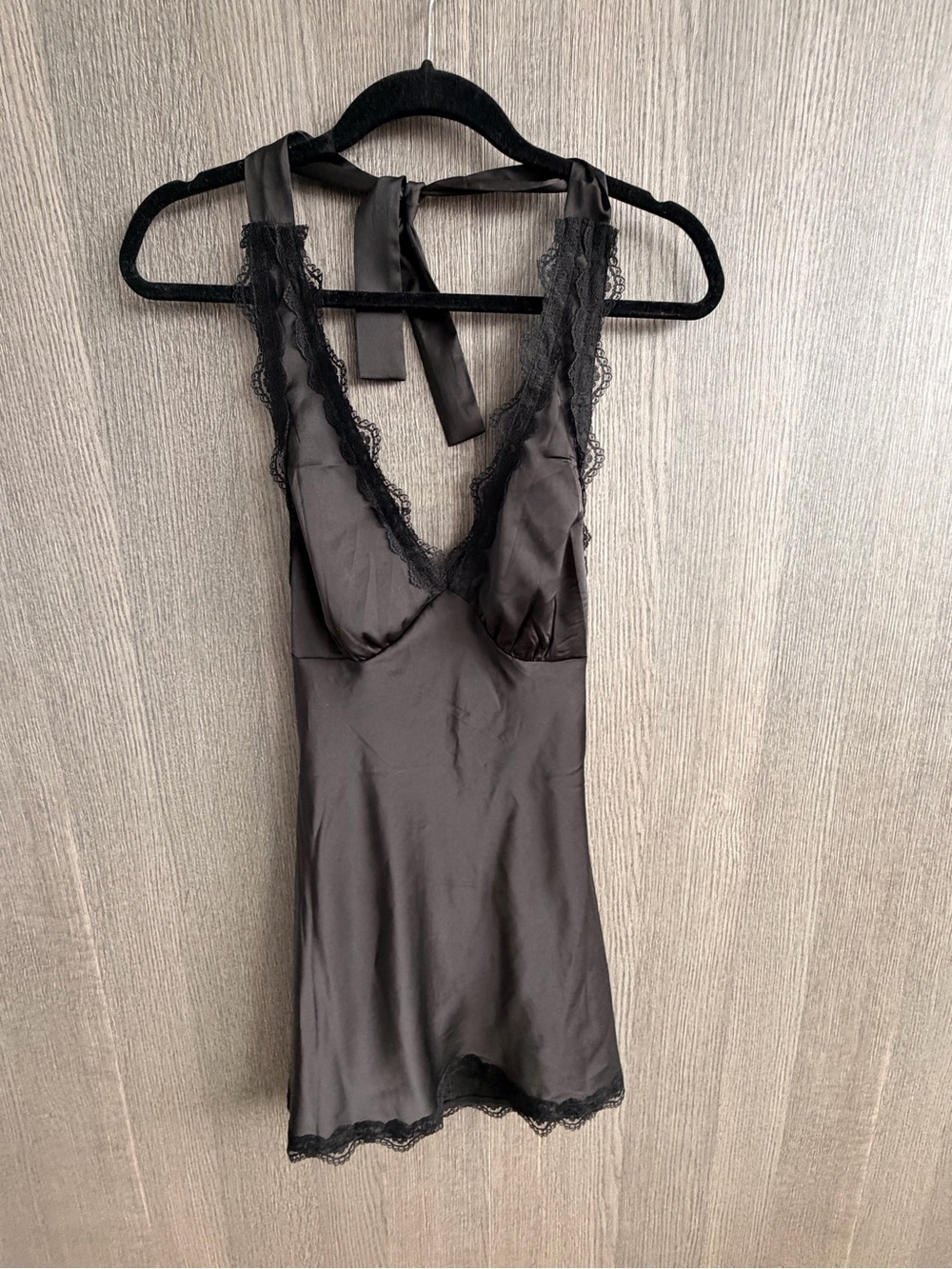 Lioness Black Lace-Trim Halter Mini Dress
